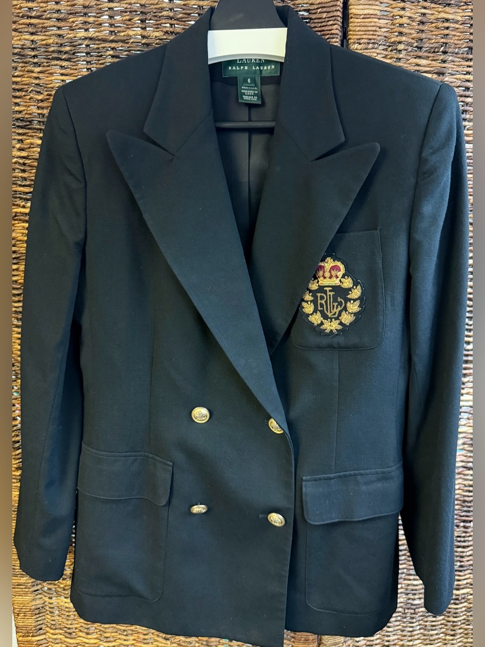 Lauren Ralph Lauren - Women's Blue Double-Breasted Raised Crest Blazer-Size:6